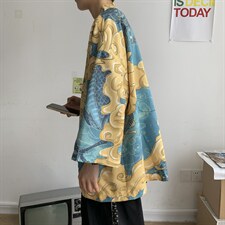 大码风港风外套防晒服和服开衫薄款道袍披风汉服潮F12/P40，男装衬衫，钱塘713