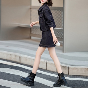 欧货复古设计感牛仔套装裤潮2024秋新款女时髦减龄气质短裙两件套图片