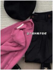 梅子色软糯浣熊绒针织开衫女秋冬新款设计感洋气百搭毛衣外套上衣，女装针织衫/毛衣，雪真羊绒