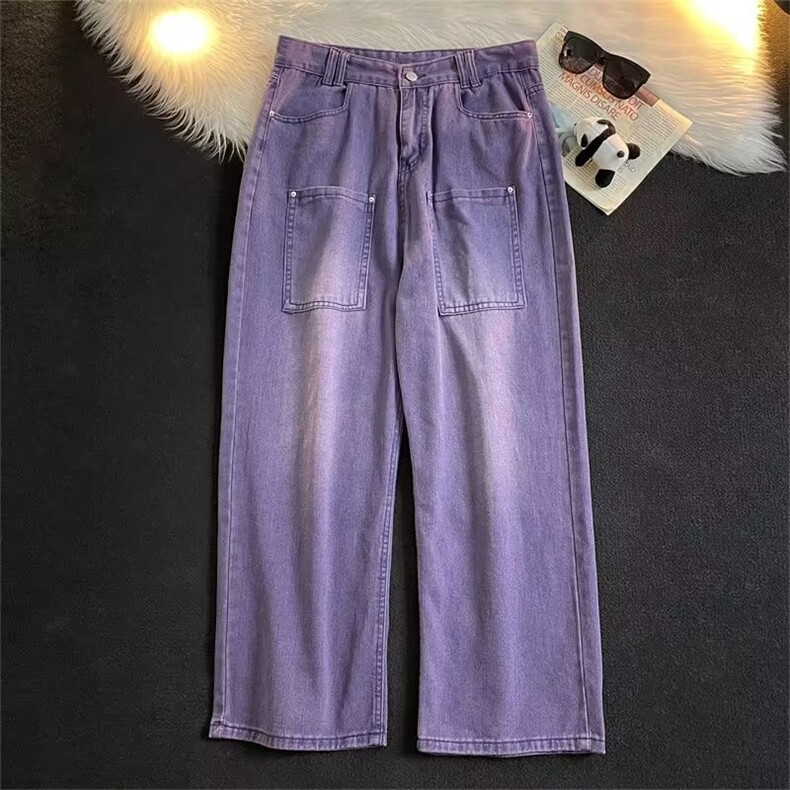 美式复古牛仔裤男女秋冬季新款宽松直筒拖地阔腿裤ins潮N5052-p45,男装牛仔裤,星座1008-1