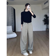 春夏美式高街褶皱休闲裤男女西裤直筒垂感裤子潮牌百搭阔腿长裤子，男装西裤，电商A486
