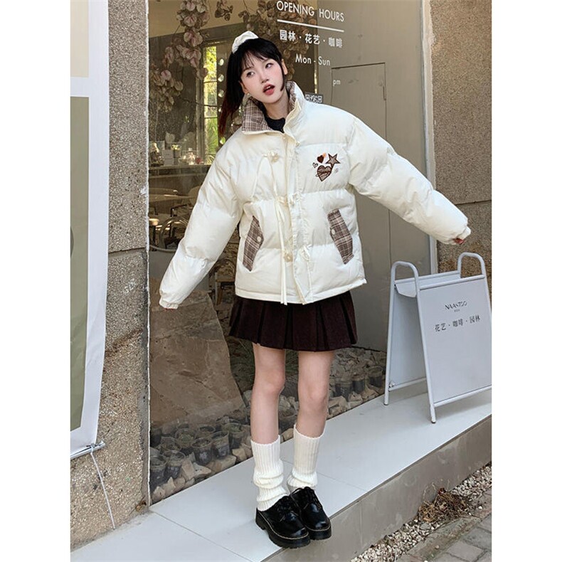 1506-1/M76511/P89韩系甜美星星盘扣设计拼接格纹棉服,男装棉衣,星座1506-1