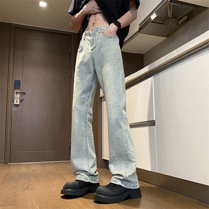 高品质男款高街微喇黑色牛仔裤男生弹力修身微喇休闲G113图片
