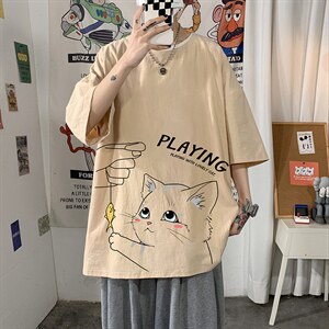 YT26129-P30亚麻短袖t恤男大码五分袖男宽松七分袖海报风,男装T恤,电商A040