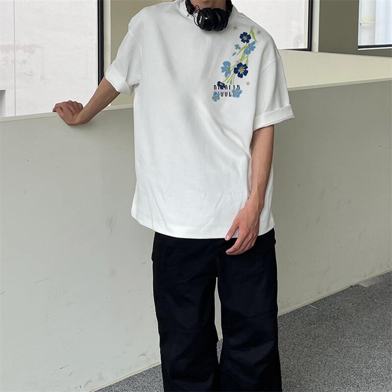 万针全刺绣解构设计260克重磅双纱纯棉高品质美式高街短袖T恤特39,男装T恤,电商A486-1