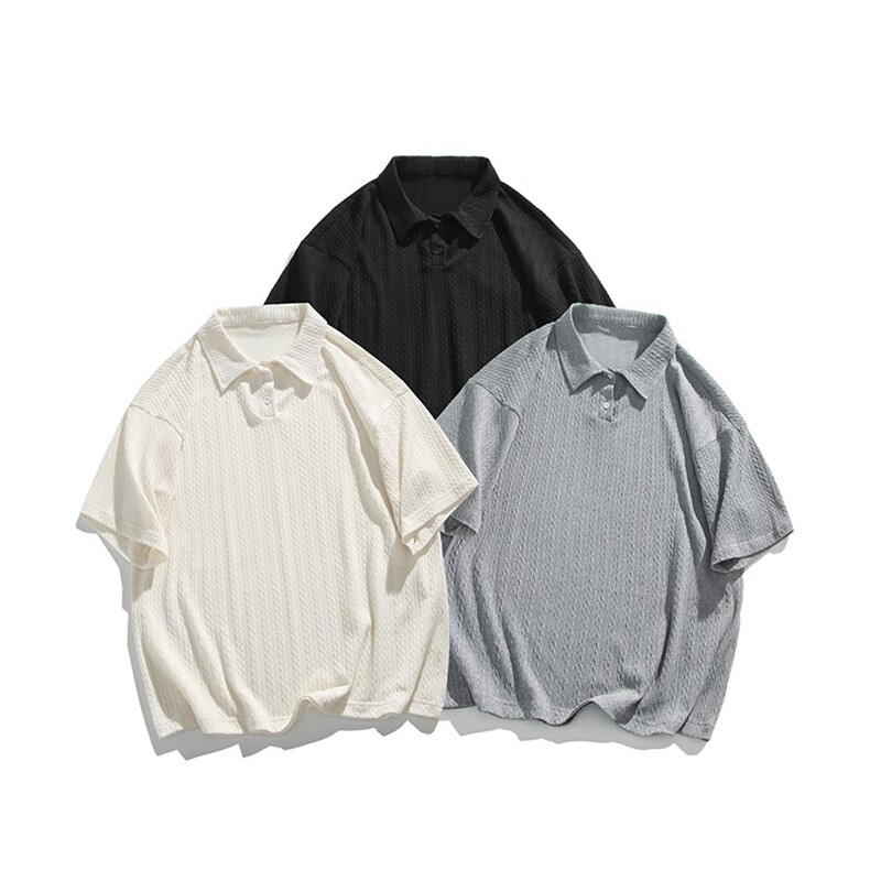日系短袖polo衫男夏季翻领t恤潮牌潮流ins衣服港风宽松五分袖体恤图片