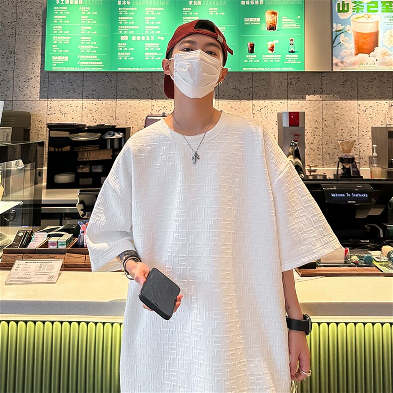 T8070/P30夏季开叉短袖透气T恤男纯色宽松半袖提花重磅上衣大码男,男装T恤,电商A141