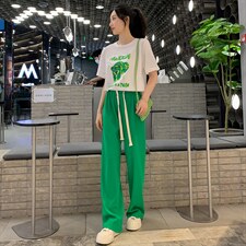 运动套装女时尚潮流舒适两件套2022年夏季韩版休闲白搭T恤阔腿裤，女装套装/套裙，梦懿尔