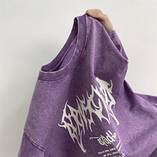 暖光图水洗短袖哥特文字母印花夏季情侣T恤宽松美式复古做旧，男装T恤，电商C306-1