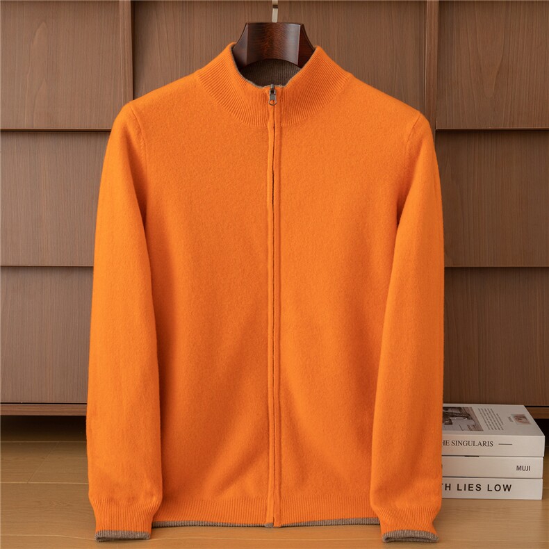 2025年秋季圆领双面无兜男开衫加厚时尚百搭，男装羊毛衫，狄美羊绒