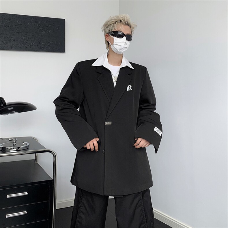 港风秋款男西服宽松西装字母印花贴标休闲外套JK922P65,男装西服,星座1013-1