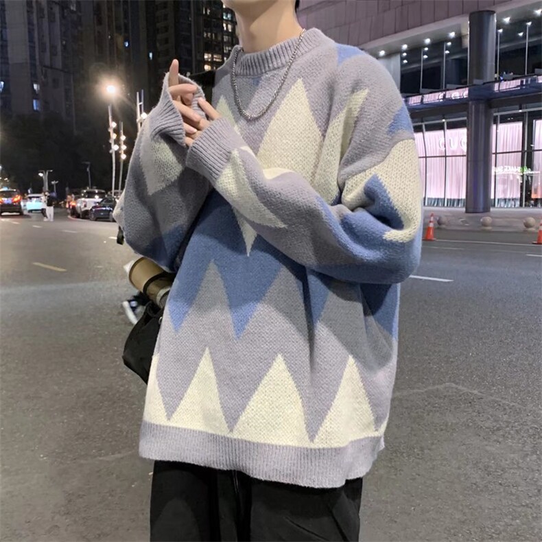秋冬圆领毛衣男慵懒风宽松休闲针织衫ins潮牌拼色毛线衣MY507-P45,男装针织衫/毛衣,星座1008-1