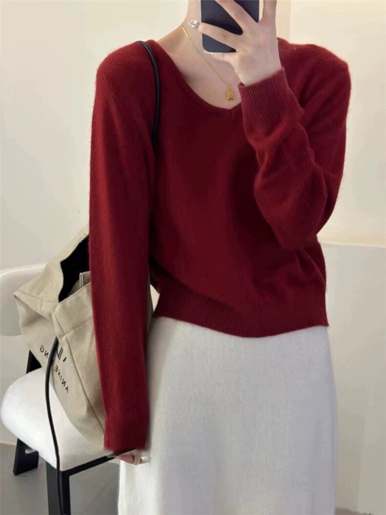 秋冬圆领羊毛衫女针织打底衫宽松长袖内搭时尚毛衣,女装羊毛衫,恩泰羊绒