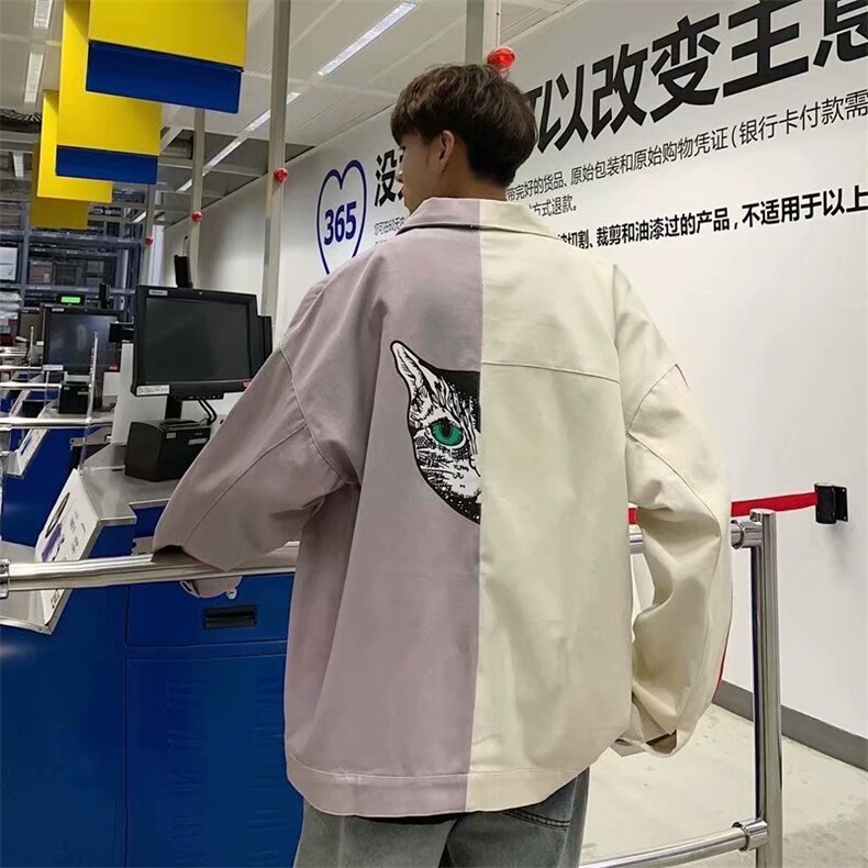 秋冬新款潮流拼接撞色猫头帅气夹克潮牌宽松男装外套 W1401-P52图片