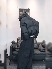 现货5W件冬季三防重磅硬挺boxy短款羽绒立领PU皮棉衣外套加厚棉服，男装棉衣，电商A486-1