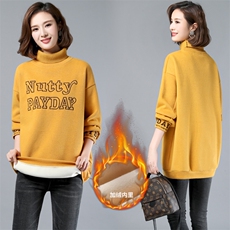 2023年秋季新款加绒加厚高领卫衣女中长款韩版休闲百搭打底衫女冬，女装卫衣/绒衫，简韵佳