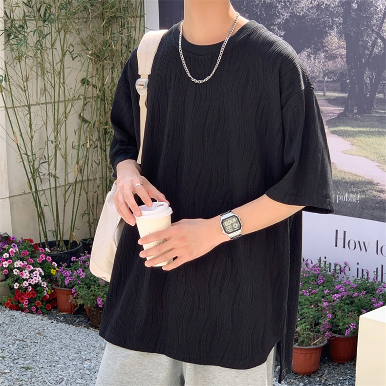 T6058/P35现货高品质港风垂感冰丝短袖T恤男装潮宽松上衣,男装T恤,电商A141