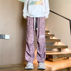 特P40控78扎染灯芯绒美式刺绣大码宽松直筒休闲长裤子100聚酯K405，男装休闲裤，电商B370