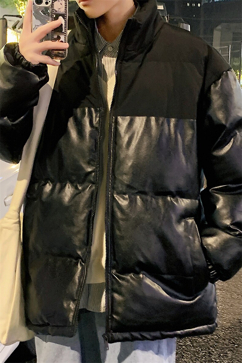 新款PU皮棉衣男士外套宽松冬装加厚港风学生帅气面包服M6689-P100,男装棉衣,星座815-2
