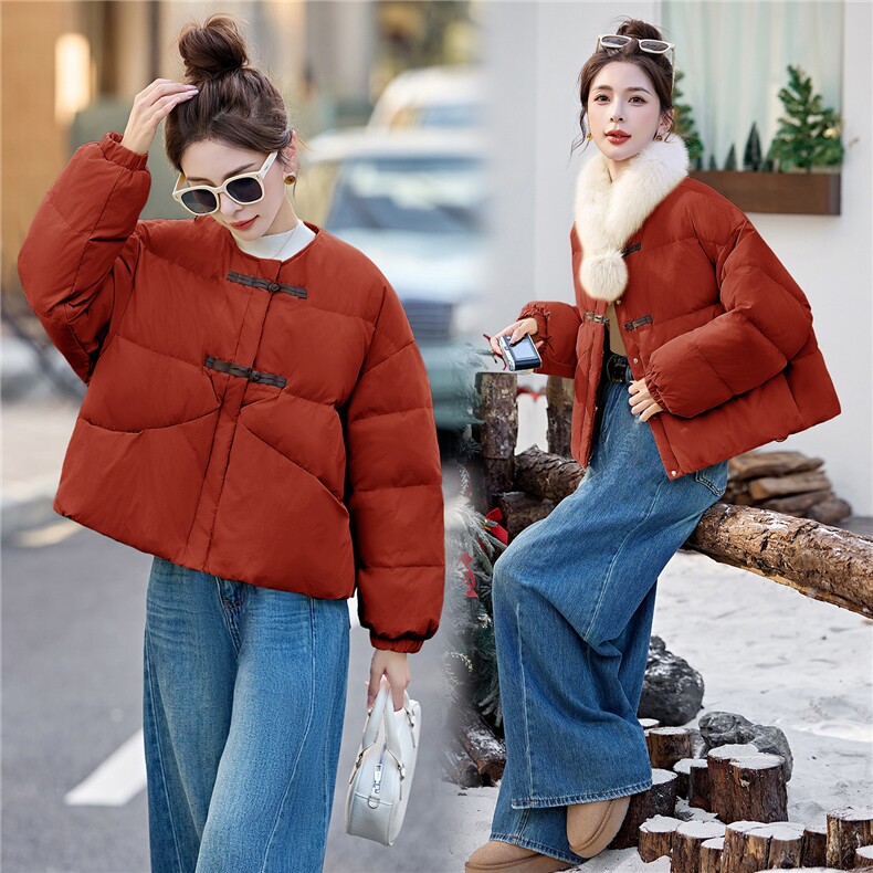 新款冬季可拆卸真狐狸毛围脖羽绒服2025年冬季时尚潮流,女装羽绒服,鑫鑫美
