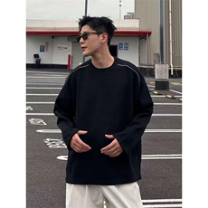 抖音得物高品质26春装设计感长袖打底衫纯色拉链肩圆领卫衣W123，男装T恤，电商A486