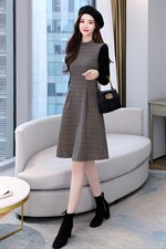 2021冬季新款针织呢连衣裙，女装连衣裙，金典明美