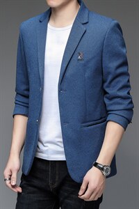 2023春季新款中年男士简约休闲纯色长袖西服上衣外套外套商务休闲图片