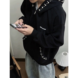 网图有货珍珠钉珠开衫外套男女字母刺绣休闲连帽卫衣A905-P50