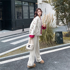 日系米白色刺绣提花毛呢羽绒服女2025冬季超好看保暖90白鸭绒外套，女装毛呢外套，2D078