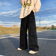 美式复古多口袋做旧工装裤男街头宽松显瘦直筒长裤潮K0723-P53，男装休闲裤，星座308B-1