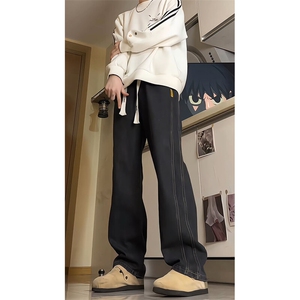 美式高街直筒牛仔裤男款阔腿微喇宽松百搭裤子潮牌KZ007P60加绒70图片