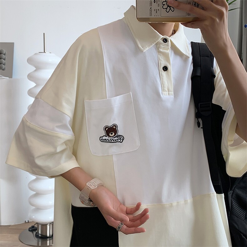 港风高街polo衫短袖t恤夏宽松ins潮情侣设计感小众上衣T950-P30，男装Polo衫，星座512-3