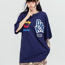Q167/P42原创潮字母刺绣短袖T恤宽松男女情侣植绒，男装T恤，星座1506