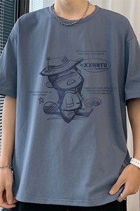 ！春夏新款纯棉宽松短袖T恤男士情侣体恤衫男DX24-P20图片