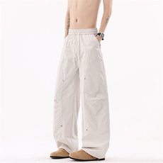 B35325672P55夏季新款冰丝皱弯刀伐木裤裤大口袋男士休闲裤卡，男装牛仔裤，电商B353