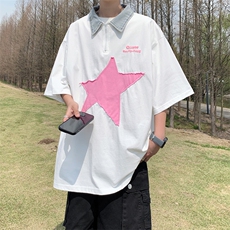 夏季新款港风美式几何通铺刺绣牛仔POLO领短袖T恤ins男ZX440-P28，男装T恤，星座313A(原308A-2)