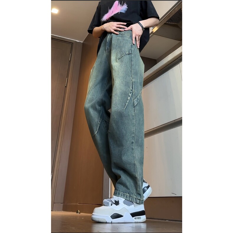 2025秋季新款美式高街水洗复古褶皱牛仔裤B315-K23525-P65控78,男装牛仔裤,电商B315