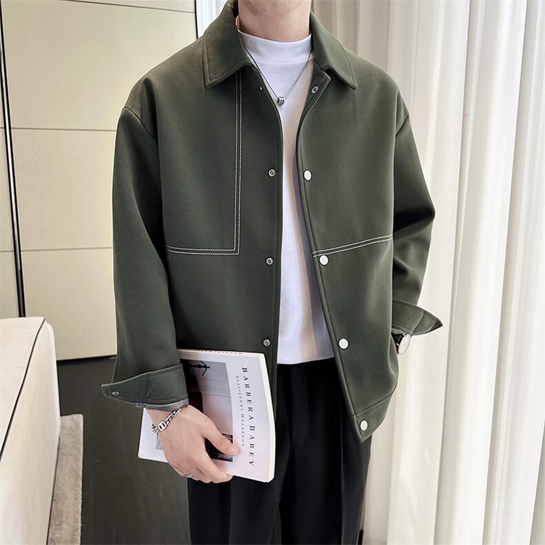 轻熟小伙高端呢子拼皮宽松外套大衣夹克男A236-JK5037加棉-P140,男装夹克,电商A236