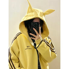 WE1950-P52三杠条纹织带小恶魔耳朵连帽开衫卫衣男女，男装卫衣，电商B323A