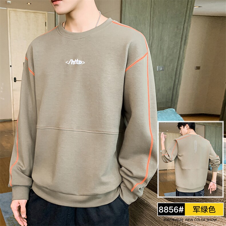 男秋季潮流ins卫衣宽松圆领刺绣印花辑明线休闲卫衣CYWY8856-P30,男装卫衣,电商A128