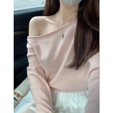 MN1026-P48斜肩毛衣新款设计感小众气质时尚露肩显瘦打底针织衫，女装针织衫/毛衣，星座617A-2