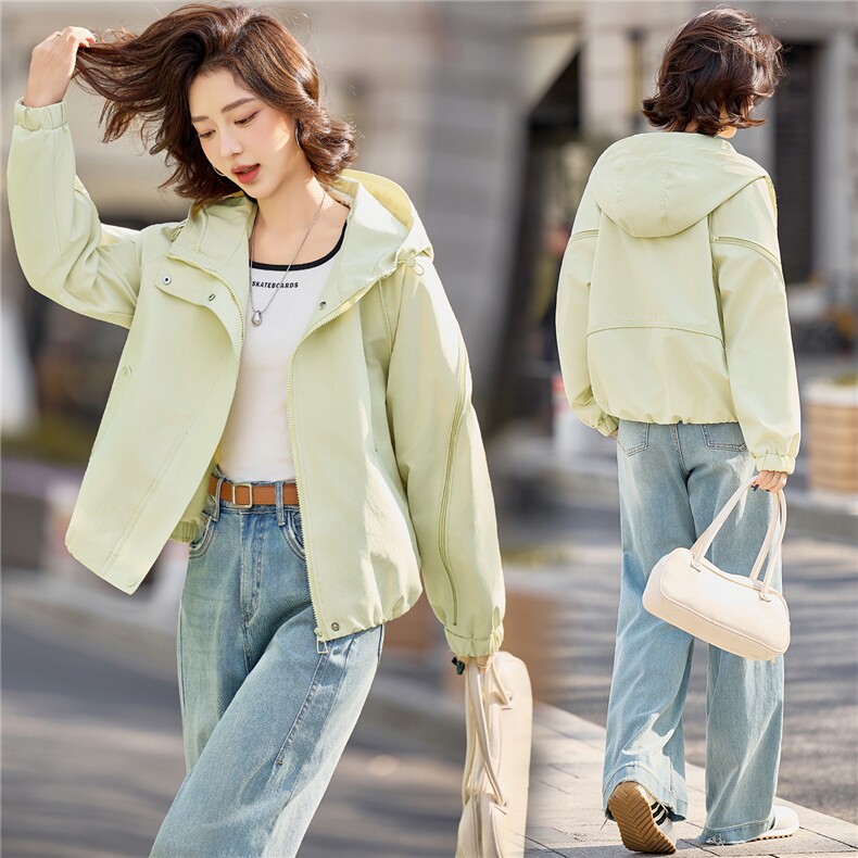 小个子短外套女2026年春季女士户外防风冲锋衣外套连帽，女装短外套，悦祺