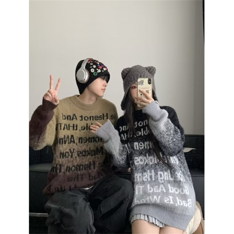 美式复古字母渐变毛衣女秋冬新款软糯宽松针织衫上衣88255-p63,男装针织衫/毛衣,星座1008-1
