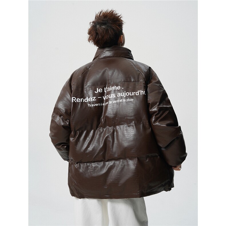 100聚酯冬款港风鳄鱼纹印花字母设计棉衣男EMY33特P100控168,男装棉衣,电商B370