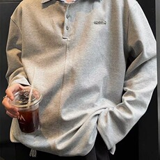 美式复古衬衣领卫衣男假两件拼接长袖T恤POLO衫513APL2354P39，男装T恤，星座513A