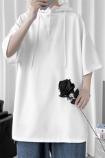LD54099-P45连帽短袖t恤男大码胖子带帽五分袖中袖，男装T恤，电商A040