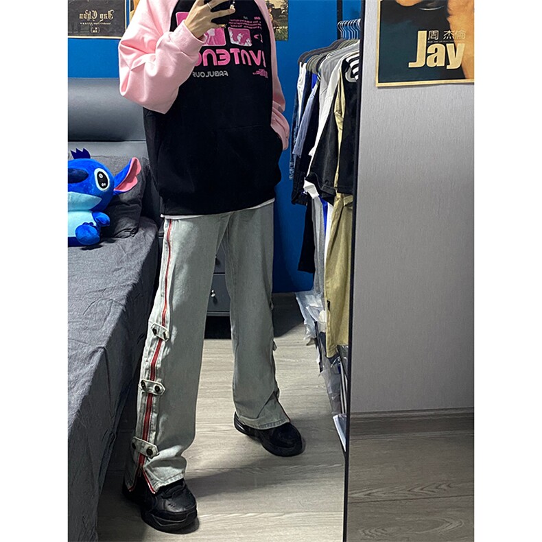B221美式ins高街暗黑小众毛边破洞直筒牛仔裤LK23112-P75控98,男装牛仔裤,电商B221