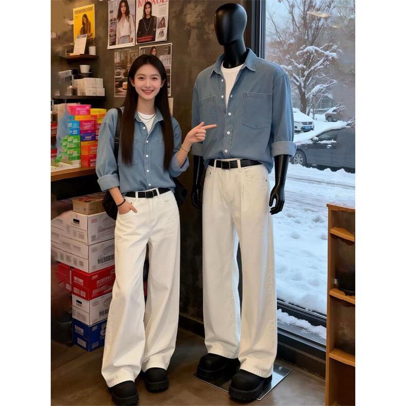 牛仔衬衫男士宽松潮牌港风ins长袖衬衣休闲男女外套WLC733-P45，男装衬衫，星座1008