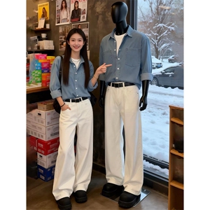 牛仔衬衫男士宽松潮牌港风ins长袖衬衣休闲男女外套WLC733-P45，男装衬衫，星座1008