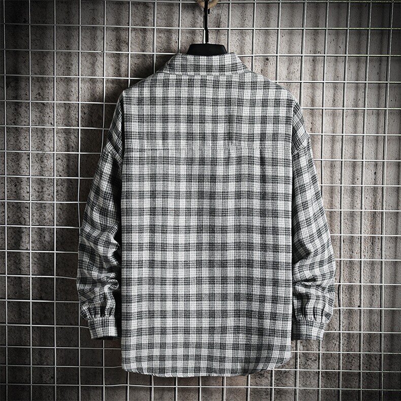 潮牌时尚男格子衬衫秋新款上市青少年时尚宽松休闲外套C60-P35,男装衬衫,电商A128